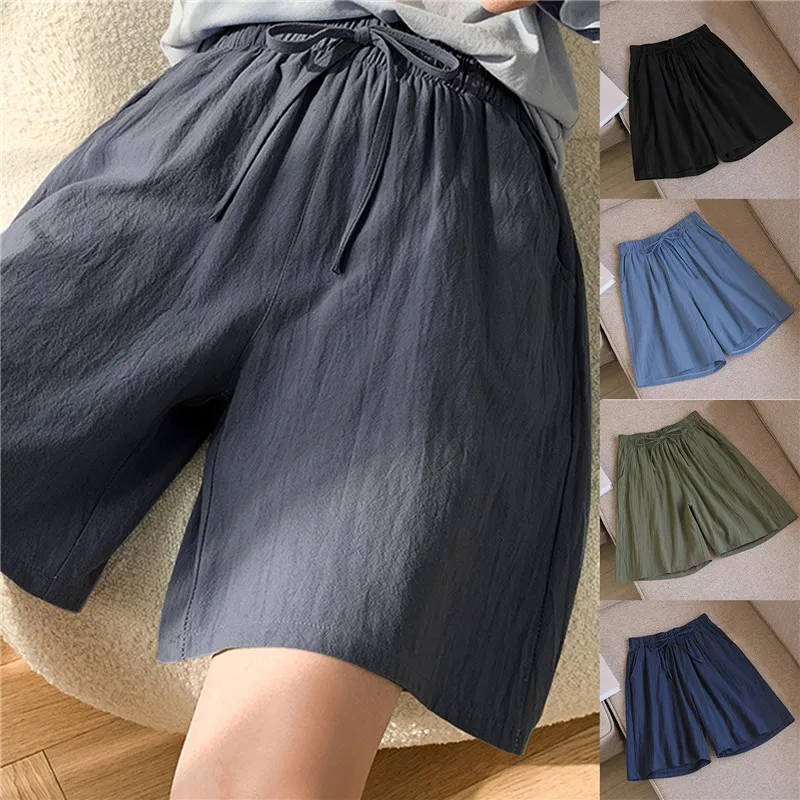 

2022 New Women's Shorts Hot Summer Women High Waist Shorts Simple Solid Color Leisure Loose Shorts Women Clothing