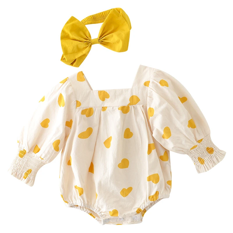 

2022 Spring Summer Newborn Jumpsuits Baby Girls Rompers Kids Bodysuits Clothing Toddler Infant Love One-Pieces Clothes Hair Band