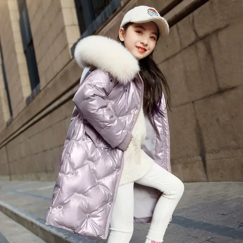

Girls Wash Free Thickened Cotton Kids Coats 2022 New Child Keep Warm Outerwear Knee Parkas -30 Degree Russia fashion Down Jacket