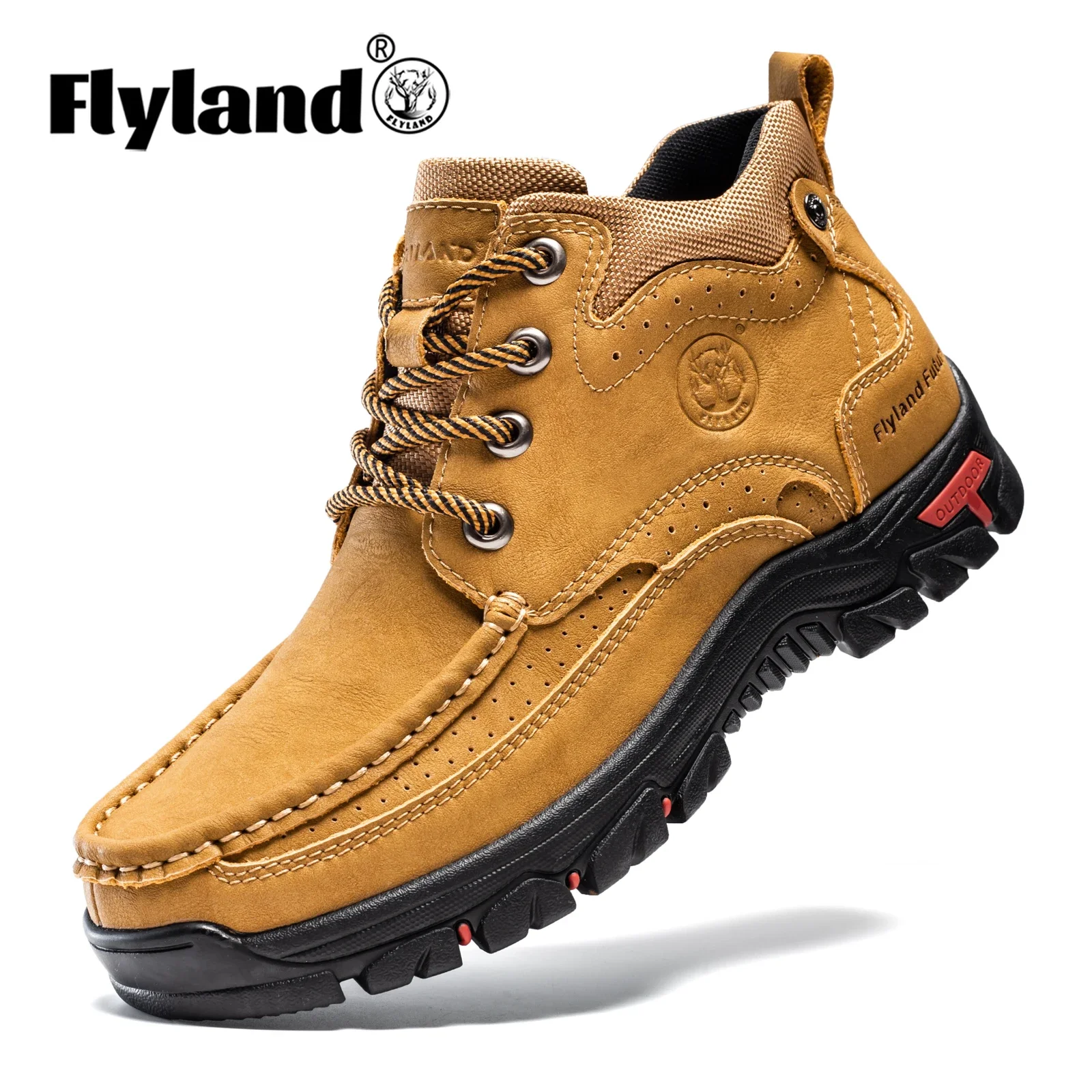 FLYLAND Men's Fashion Vintage Hand Stitching Soft Business Casual Leather Ankle Boots Handmade Shoes