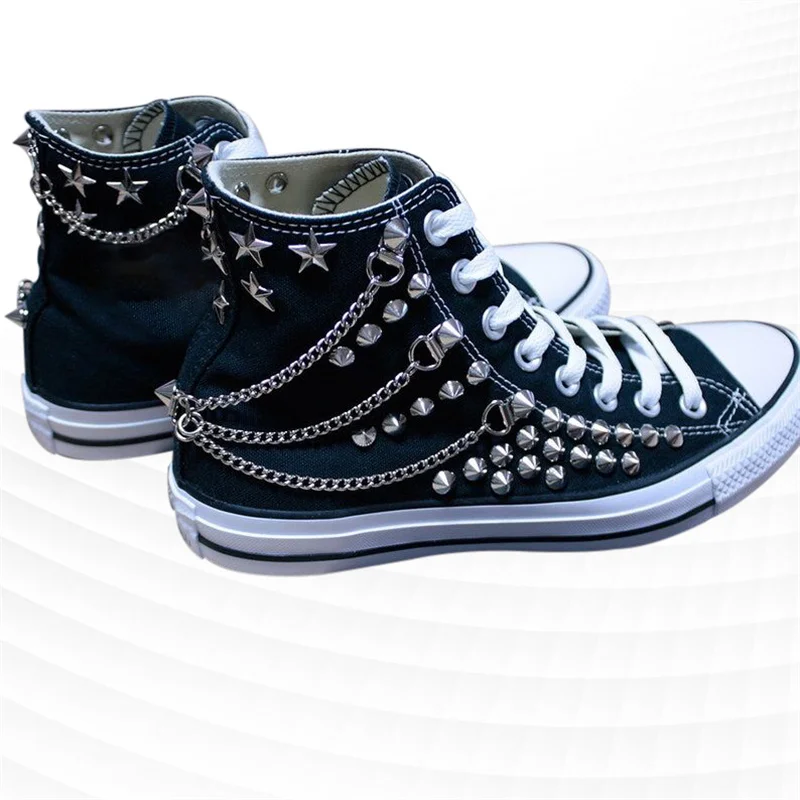 

Personality rivet chain high top canvas shoes Hip hop fashion street dance shoes fashion board shoes couple casual shoes