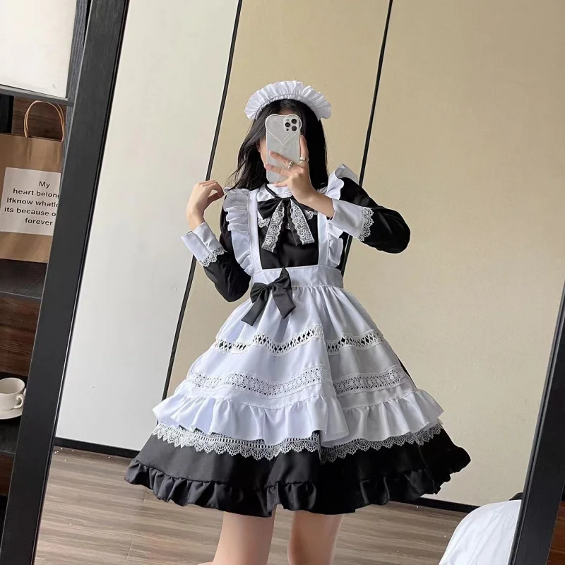 

British nobility Black White Retro Maid Outfit Anime Long Dress Men Women Court Maid Lolita Dress Servant Waiter Cosplay Costume