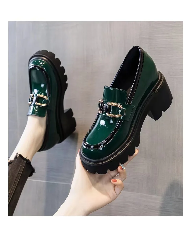 New Women Cute high heels Stylish Round Toe Black Pu Leather Square Heel Pumps Lady Casual Black Comfort Summer Heel Shoes