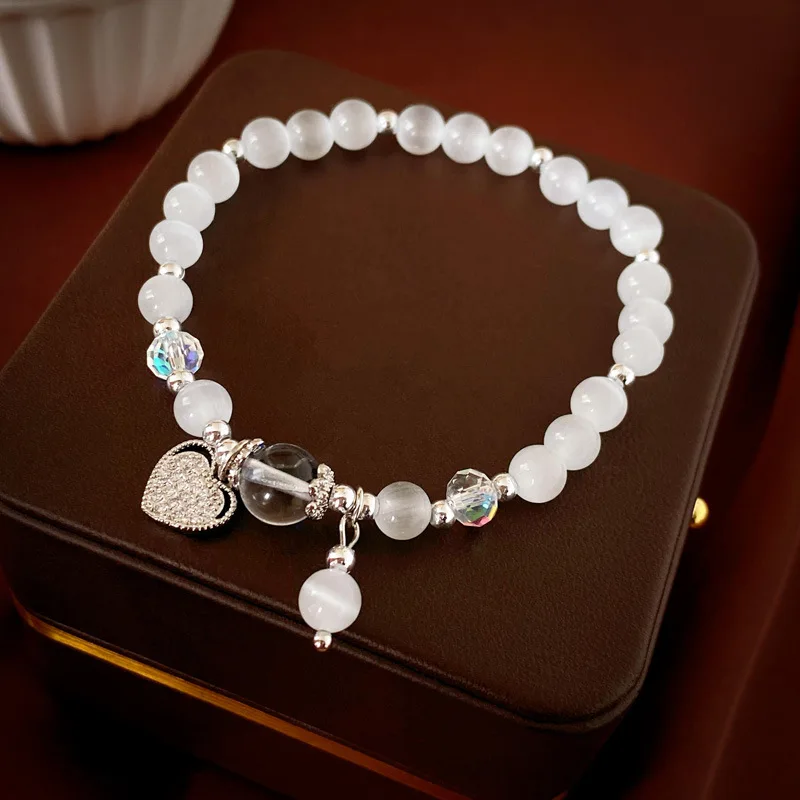 

Heart-Shaped Zircon Opal Beaded Bracelet Fashion All-Match Bracelet for Women