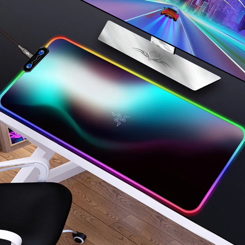 

Large RGB Razer Mouse Pad Anime Gaming Mousepad LED Mause Pad Gamer Accessories Mouse Carpet PC Desk Mat With Backlit LOL Table