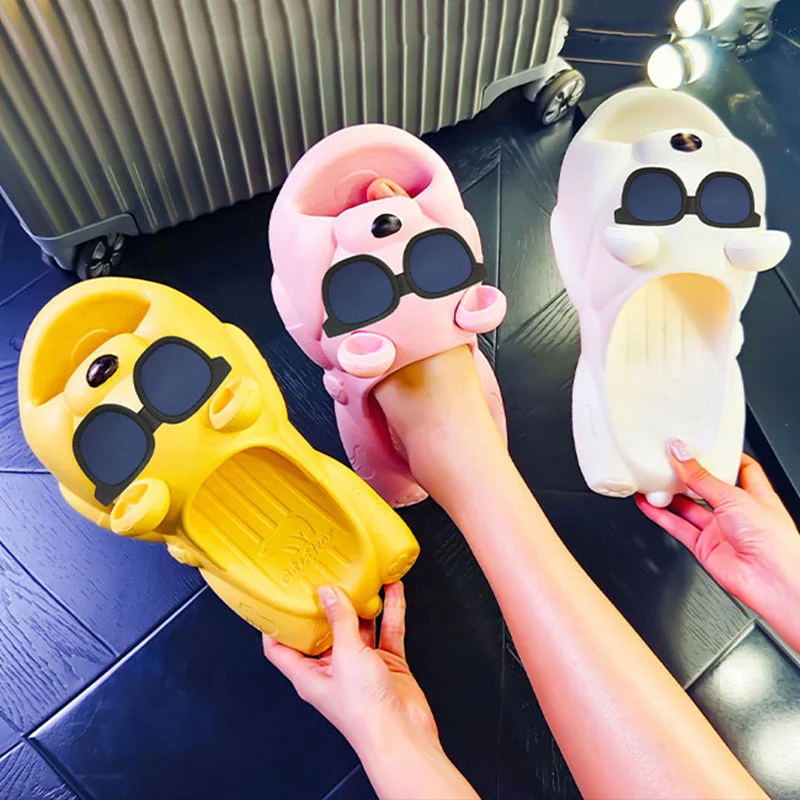 Women's Indoor Non-slip Bread Sandals EVA Soft Slippers Home Lovely Cartoon Sunglasses Bear Deco Slides Outdoor Cozy Beach Shoes