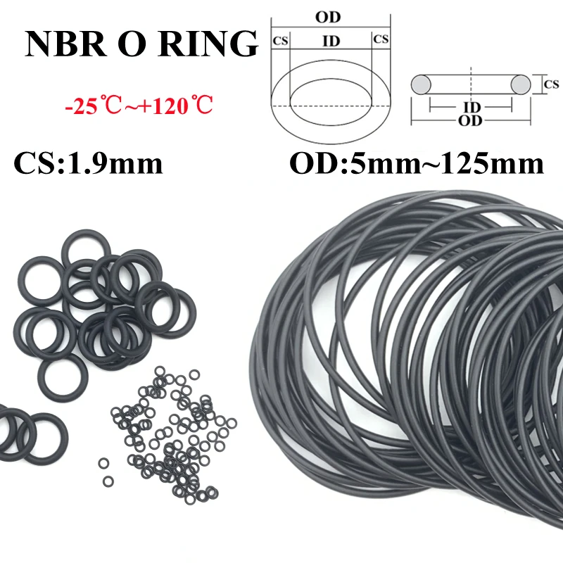 

10pcs NBR O Ring Seal Gaskets CS 1.9mm OD 61~116mm Automobile Nitrile Rubber Round Shape Washer Corrosion Resist Sealing Gaskets