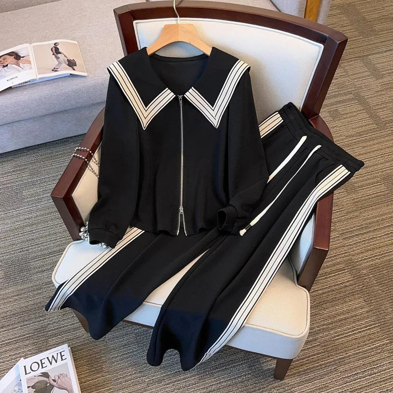 Комплект из двух предметов больших размеров женский осенне-зимний новый