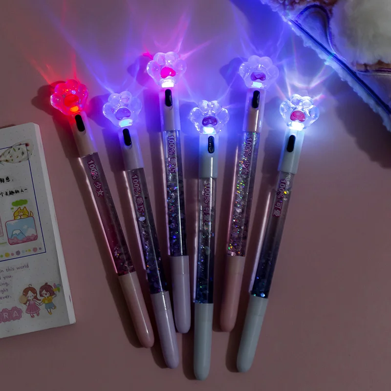 Luminous Gel Pens Set Student Study Office Stationery Cat Paw 0.5mm Black School Supplies Teacher Girl Gifts Fine Writing Pen