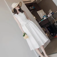 french style slim white dress dress hepburn style braces in white fairy long dress elegant long chiffon waist slimming dress