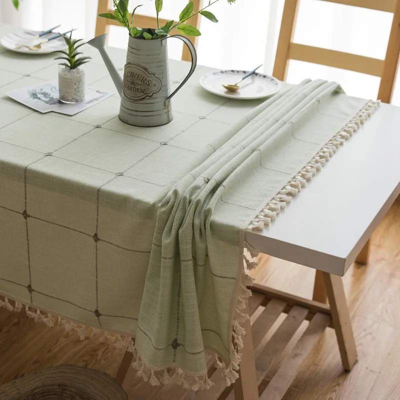 

Table cloth Nordic fresh solid color table cloth Art tassel square tea table, desk, dining table cloth