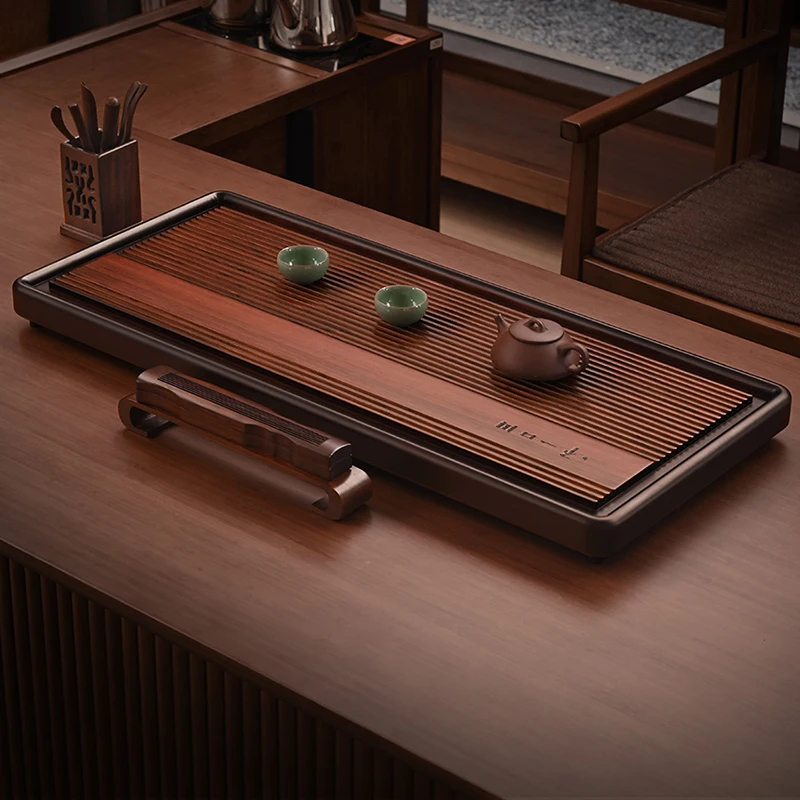 

Gong Fu бамбуковые чайные подносы, роскошный стол из искусственной кожи, китайские чайные подносы, дренажные винтажные квадратные тройники, оф...
