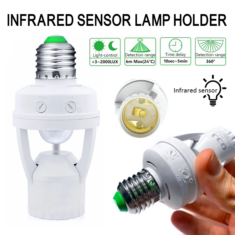 

100-240V PIR Motion Sensor LED Light Holder E27 Lamp Socket Light Smart Switch Base Lamp Holder Adapter Lamp Holder Converter