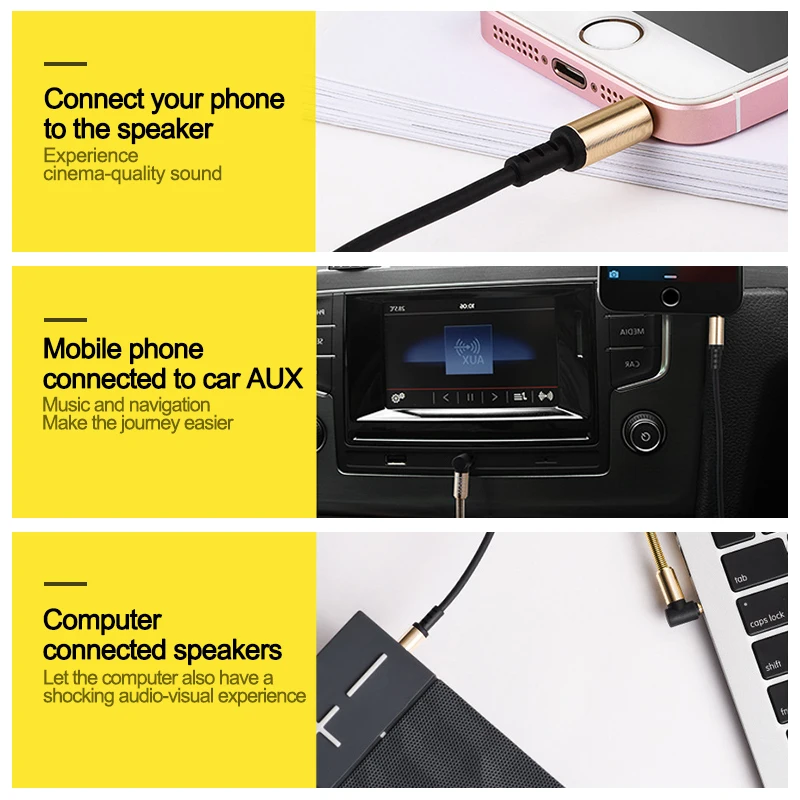 Аудио кабель 3.5 мм для автомобиля с позолоченным пружинным разъемом jack male для колонок JBL, наушников iPhone.