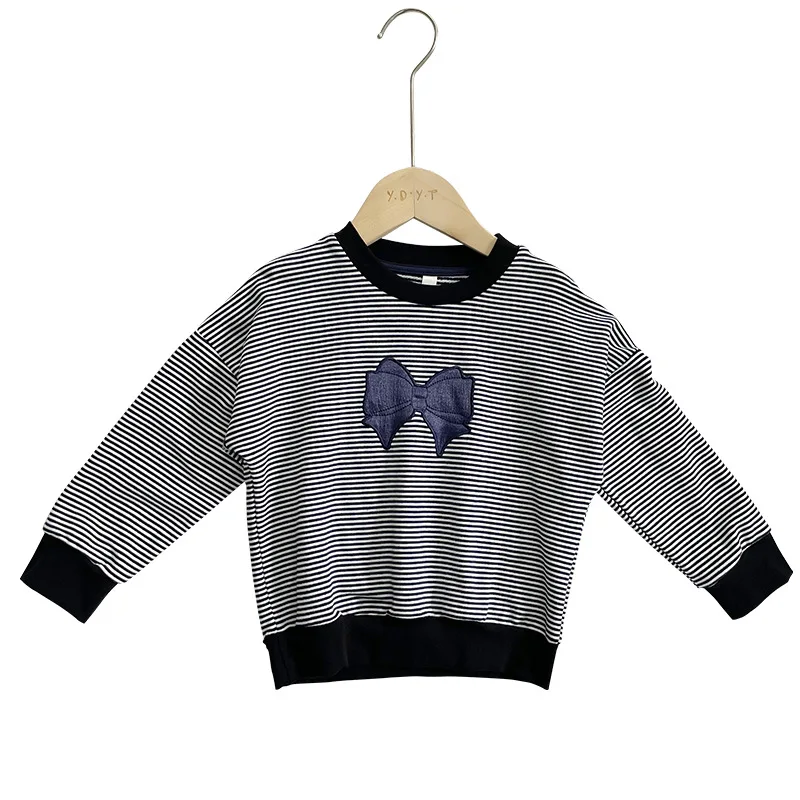 

Осень 2022, новинка, свитшот для маленьких девочек, детская хлопковая повседневная одежда, детский топ в полоску, милая, #7110