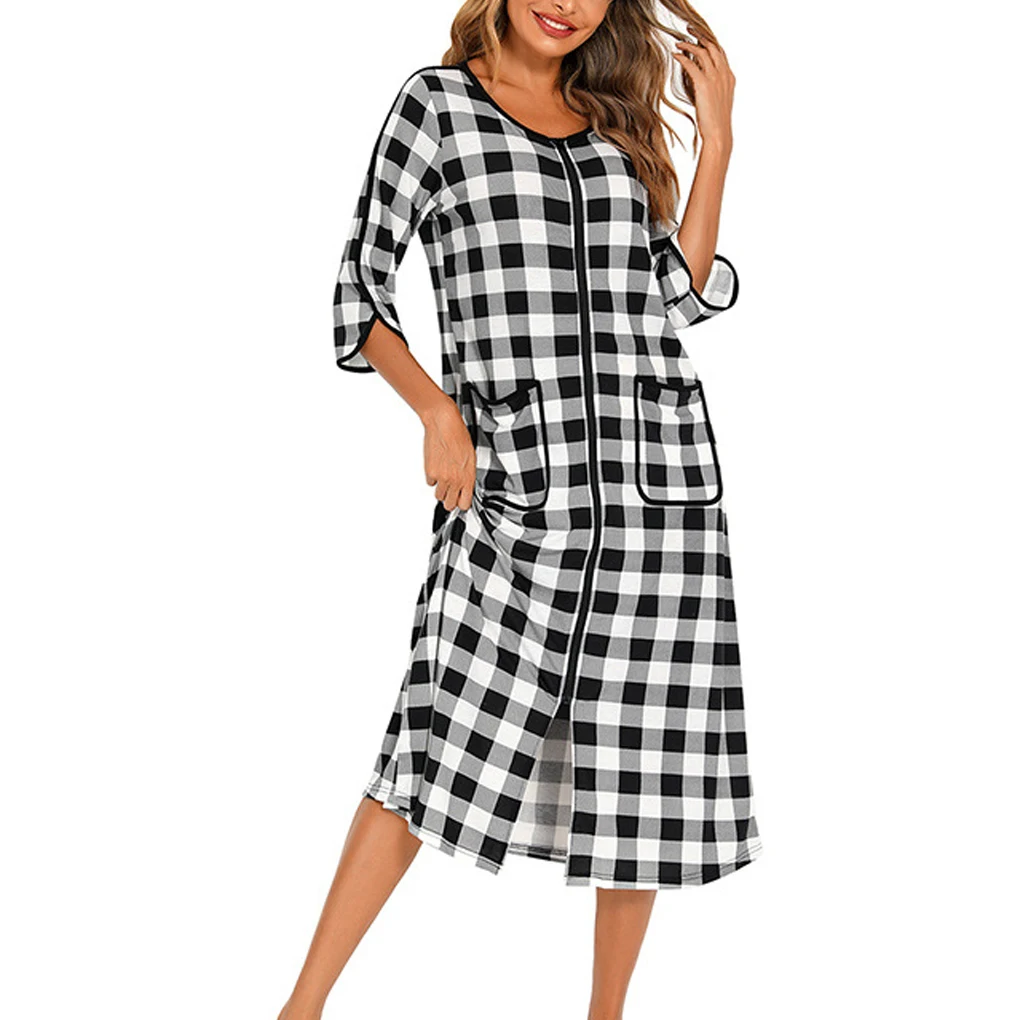 

Women Nightgowns Robes Housecoat Zip up Bathrobe Home Dormitory Hotel Bedroom Loose Nightwear Sleepwear for Female