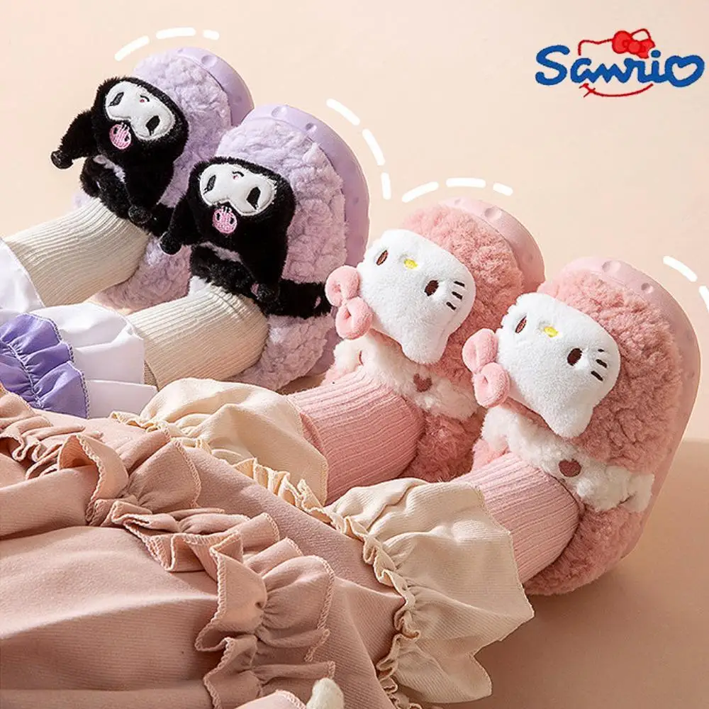

Kawaii Sanrio Hello Kitty Cotton Slippers Kuromi My Melody Anime Children Outdoors Slippers Winter Warm Fuzzy Home Shoes Gift