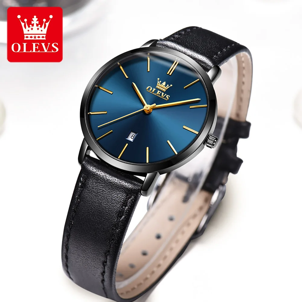 OLEVS Couple Watch Men Women Leather Strap Fashion Pair Quartz Watch Waterproof Clock Reloj Hombre Reloj Mujer Lovers Watch