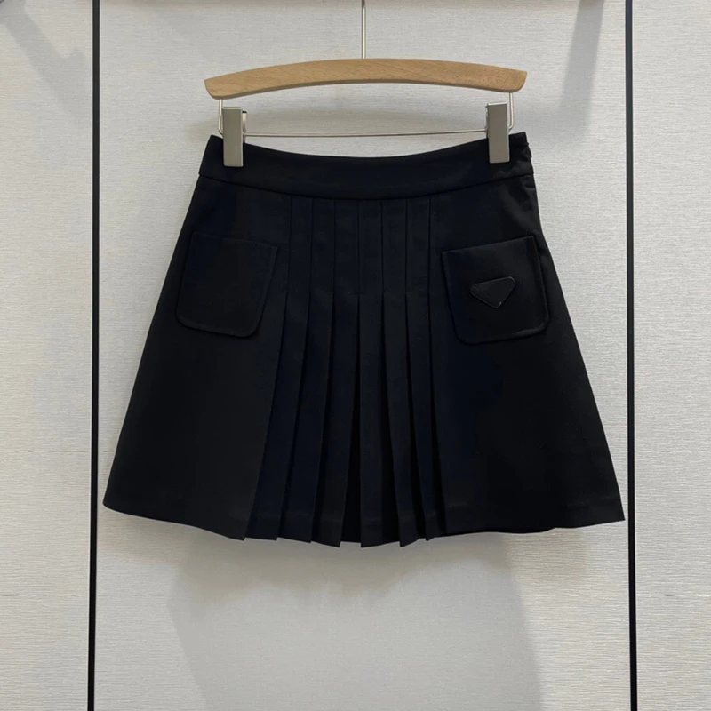 Женская плиссированная мини-юбка черно-белая трапециевидная юбка с высокой