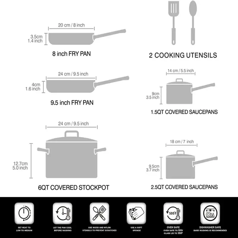 

Hard Anodized Pots and Pans Set Nonstick, Kitchen Cookware Set 10-Piece, Black