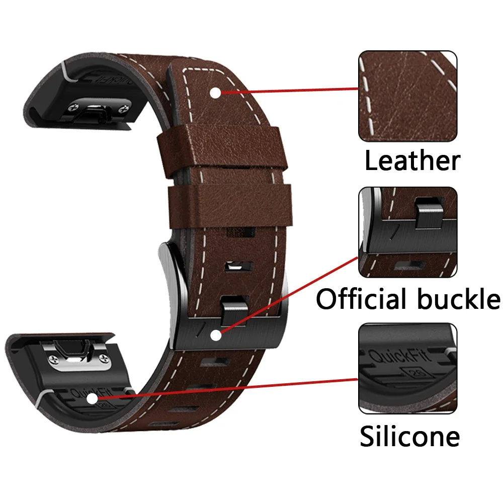 Ремешок Quickfit для Garmin Fenix 7 7X 6 6X Pro 5 5X Plus 3HR 945 кожаный силиконовый ремешок часов 26 мм