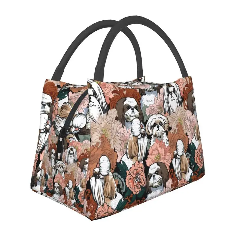 

Изолированная сумка-тоут Shih Tzu для ланча с изображением собак и цветов, переносной термоохладитель для домашних животных, Ланч-бокс для еды, кемпинга, путешествий