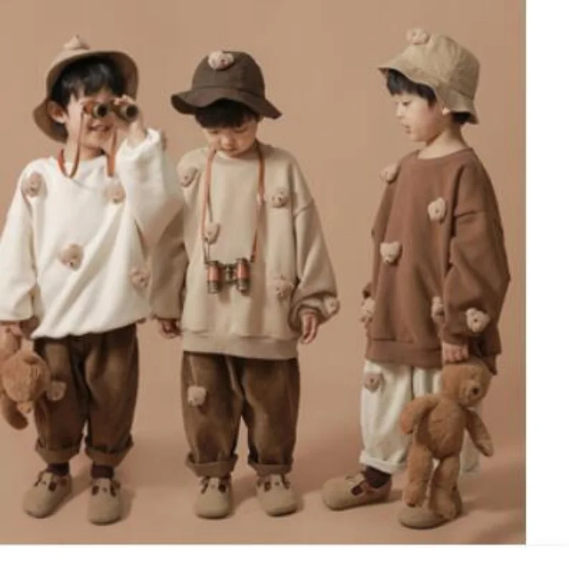 

Семейная одежда 4286E, весна-осень 2023, милый мягкий пуловер с длинным рукавом для детей и родителей, с рисунком стерео медведя, удобная детская одежда