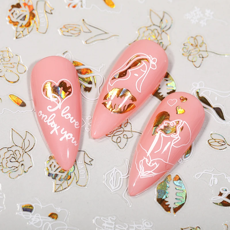 3D наклейки для ногтей с изображением золотого цветка любви День Святого