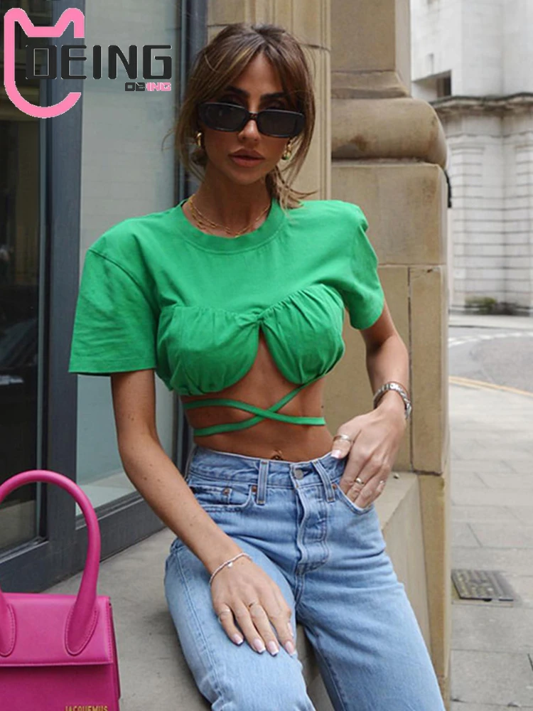 

Женский топ с коротким рукавом, круглым вырезом и коротким рукавом