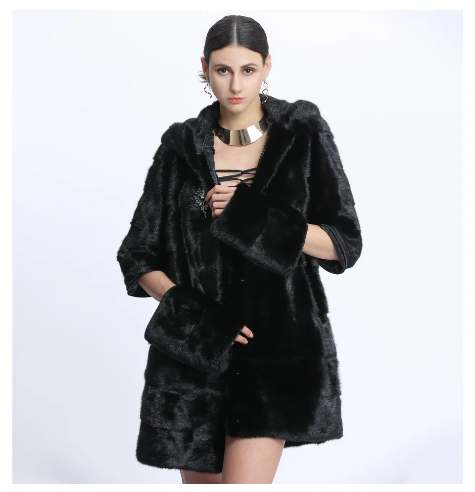 Natural Warm Fur Coat Detachable Winter Women Long Mink Fur Overcoat Female Genuine Leather Jackets New Oversize Thick Outerwear