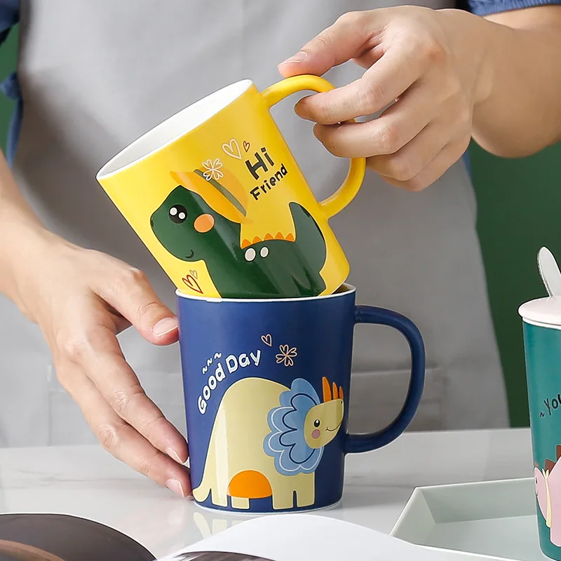 

Cute Cartoon Ceramic Creative Hand-painted Dinosaur Mug Large-capacity Water Office Coffee Milk Cup with Lid Handle Spoon Mug