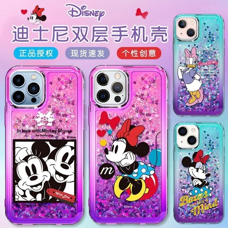 Disney Mickey Mouse and Donald Duck with Glitter Quicksand Phone Cases For iPhone 13 12 Pro Max Back Cover