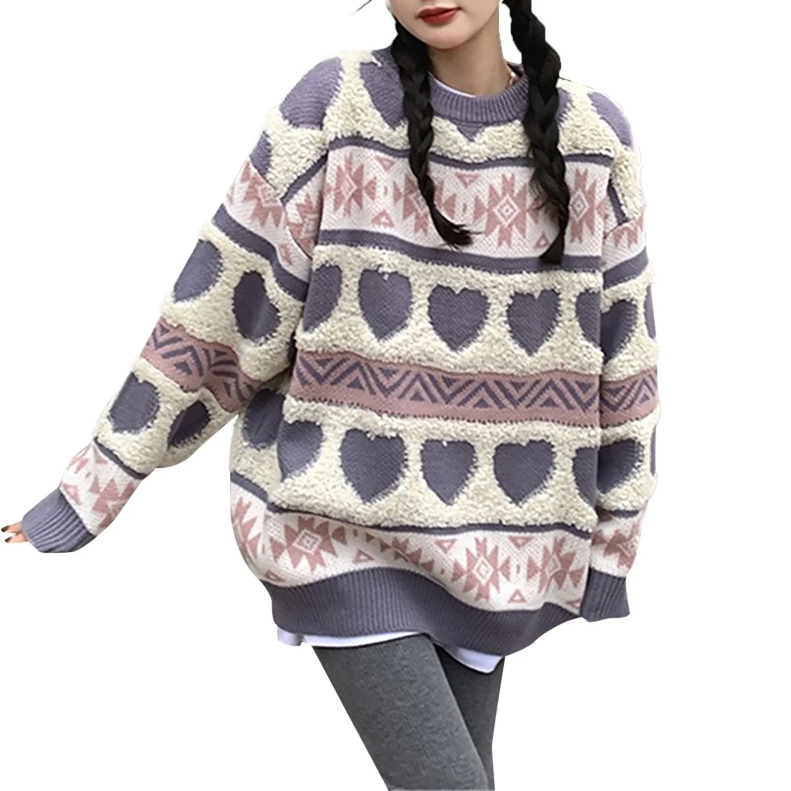 

Женский вязаный свитер с принтом Love, мягкий и гладкий базовый пуловер свободного покроя в фольклорном стиле на осень и весну