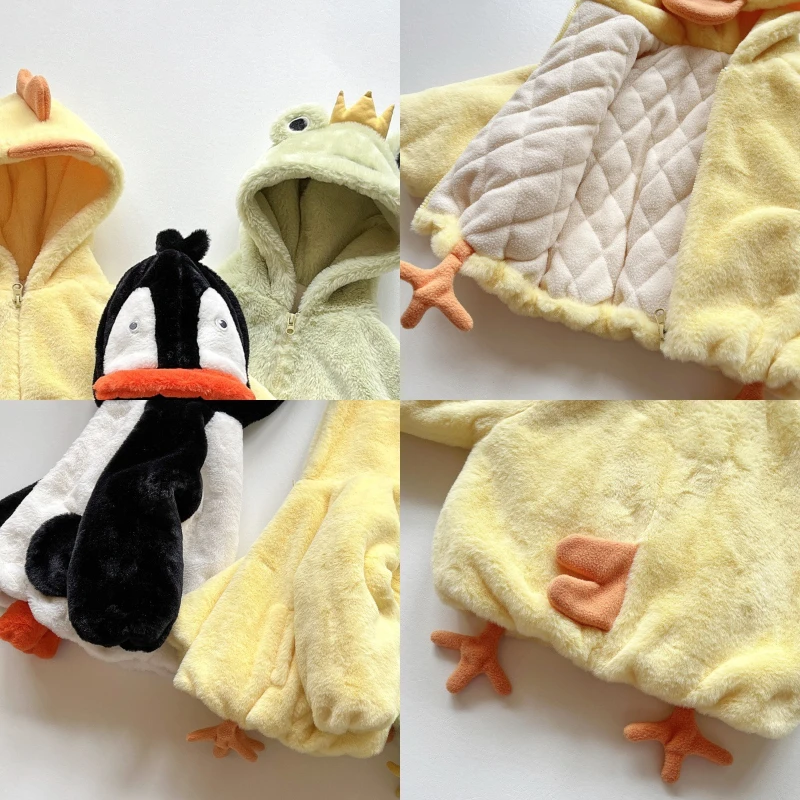 Пальто для девочек плюшевое детское меховое пальто с изображением пингвина