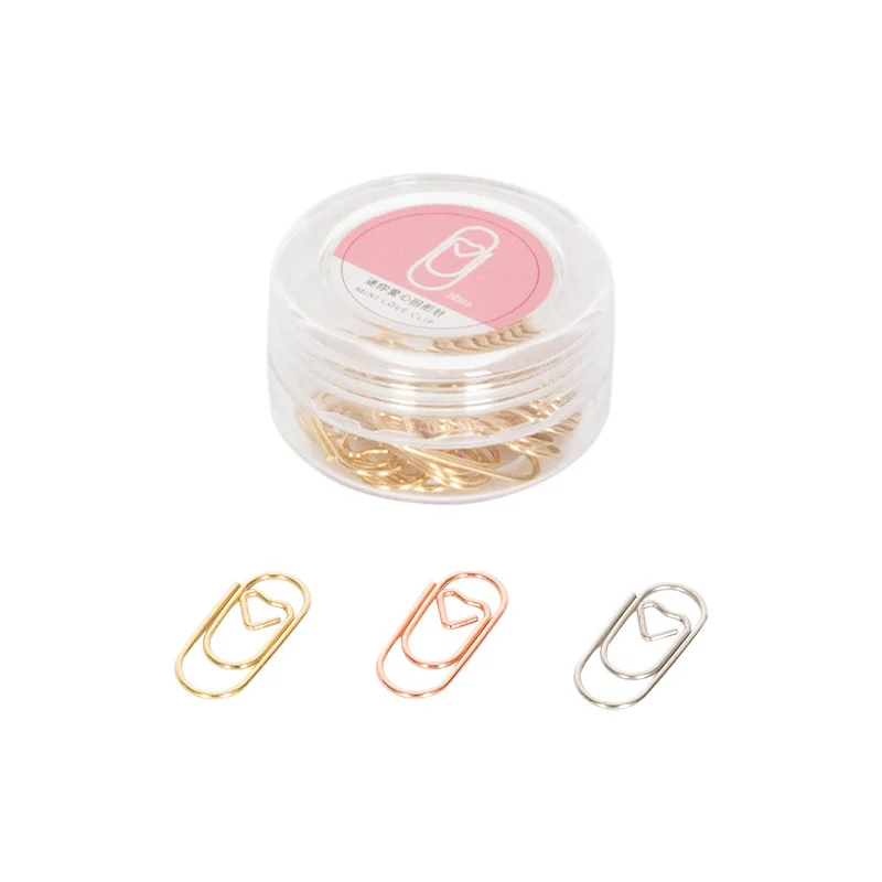 

30 шт. мини-скрепки для бумаг с сердечками, скрепки из нержавеющей стали из жести, держатель для скрепок для офиса, школы, домашний органайзер для стола