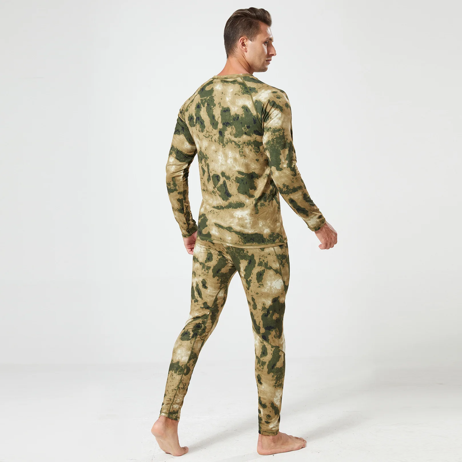 2023 Autumn and Winter Men's Fleece Thermal Underwear Set Russian Fleece Camouflage Outdoor Camouflage Sports Set Tracksuit Men