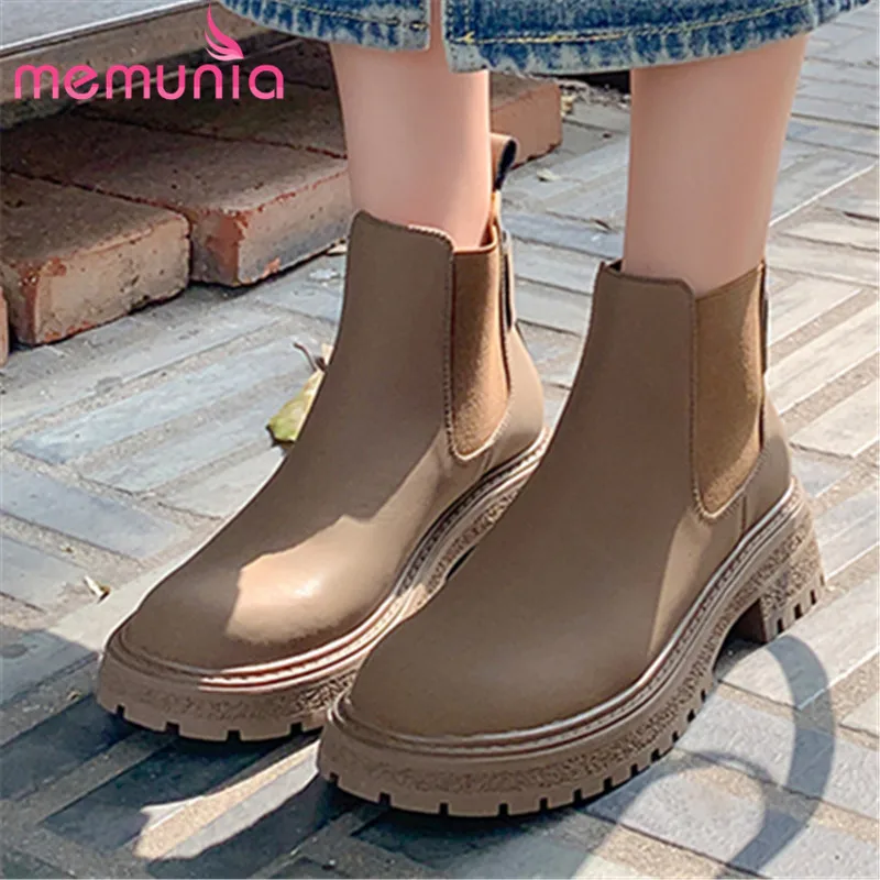 

Женские ботинки без застежки MEMUNIA, из натуральной кожи, ботильоны на платформе и толстом среднем каблуке, Осень-зима 2023