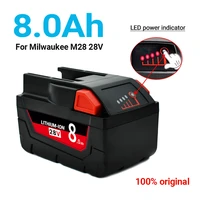 brand new m28 battery 28v 8 0ah replacement battery for milwaukee 48 11 2830 v28 0730 20 cordless power tool battery with led