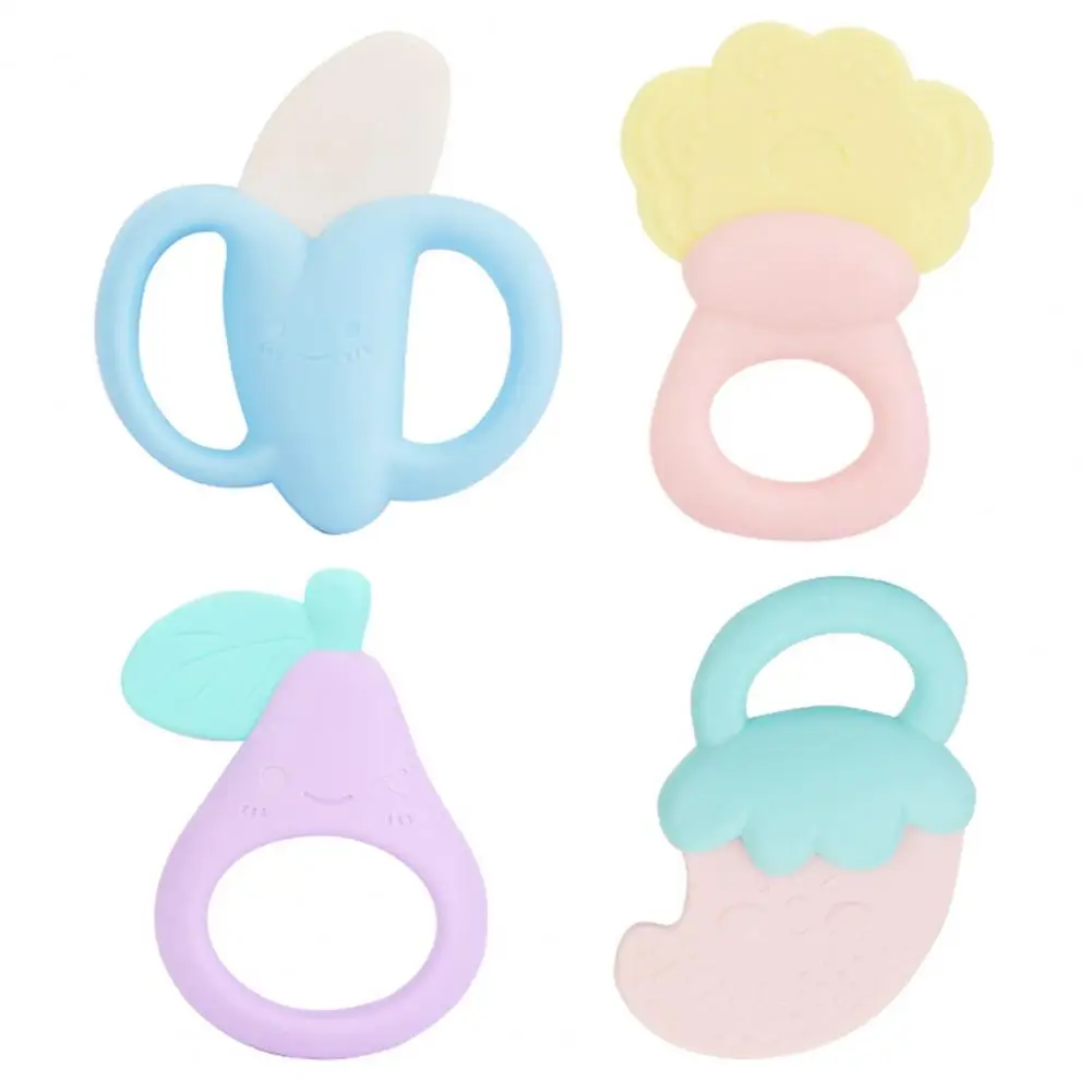 

4Pcs Plastic Teether Toys Strawberry Pear Banana Shape Rattle Toy Teeth Grinding Baby Boys Girls Fruit Vegetable Teething Toy