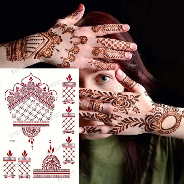 Henna Tattoo Brown Mehndi Stickers for Hand Temporary Tattoos for Women Lace Floral Tattoo Temporari Waterproof Fake Tatoo Hena 1