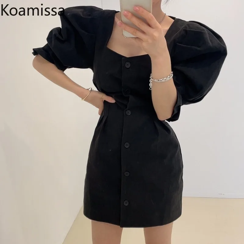 

Женское однотонное платье-рубашка Koamissa, с короткими рукавами-фонариками