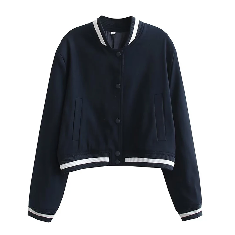

2023 Spring New Women's Baseball Jacket Standing Collar Coat Women Solid Color Causal jacket Lightweight Button Coat
