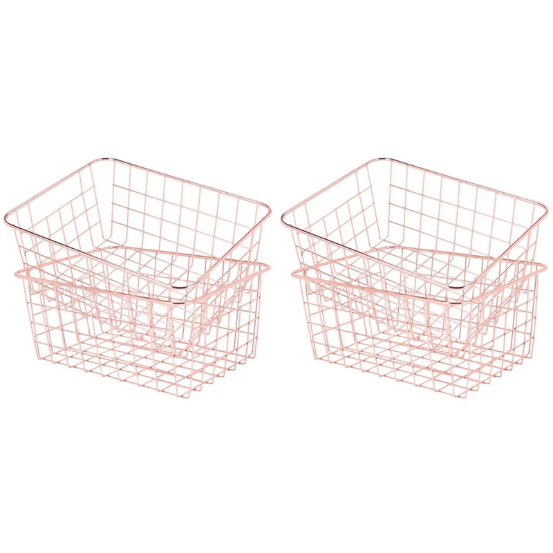 

Rose Gold 4 Pack Wire Basket Set,Storage Decor Crafts Kitchen Organizing.For Closets,Cabinets,Pantries,Office Storage