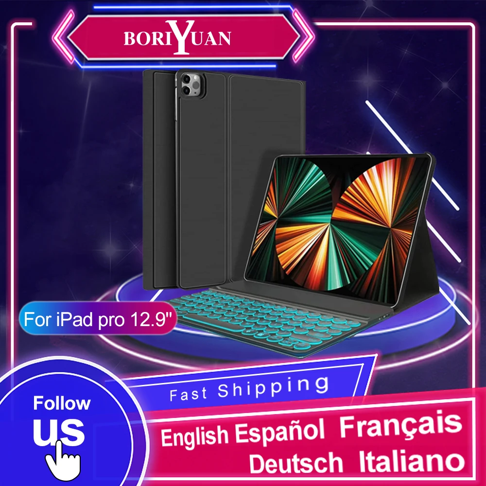 

For Apple iPad Pro 12.9 Keyboard (5th Gen) 2021 Pro 12.9“ 4th Gen 2020 Pro 3rd 2018 Gen Smart iPad Keyboard Folio Case Cover