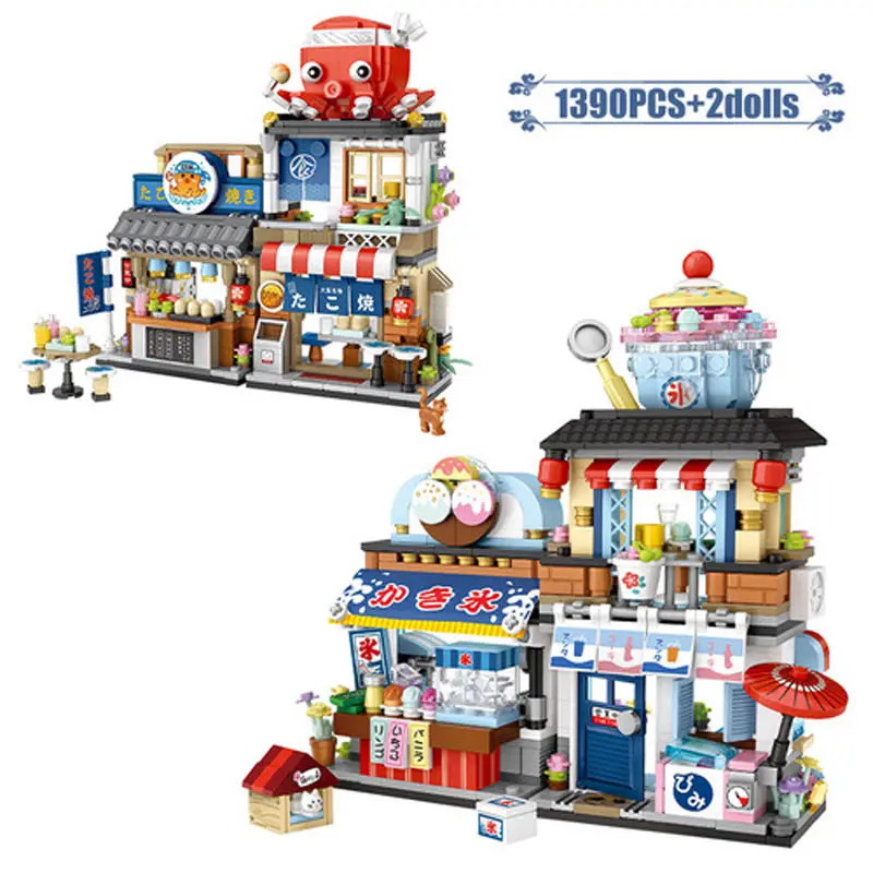 

Mini City Street View Japanese Food Takoyaki Shaved Ice Shop Building Blocks Figures Bricks Toys For Children Christmas Gifts