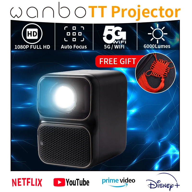 

Wanbo TT Mini Projector Netflix Certified 1080P Linux System 15000 Lumens 4K Dolby Audio HDR10 5G Smart Home Theater Projetor