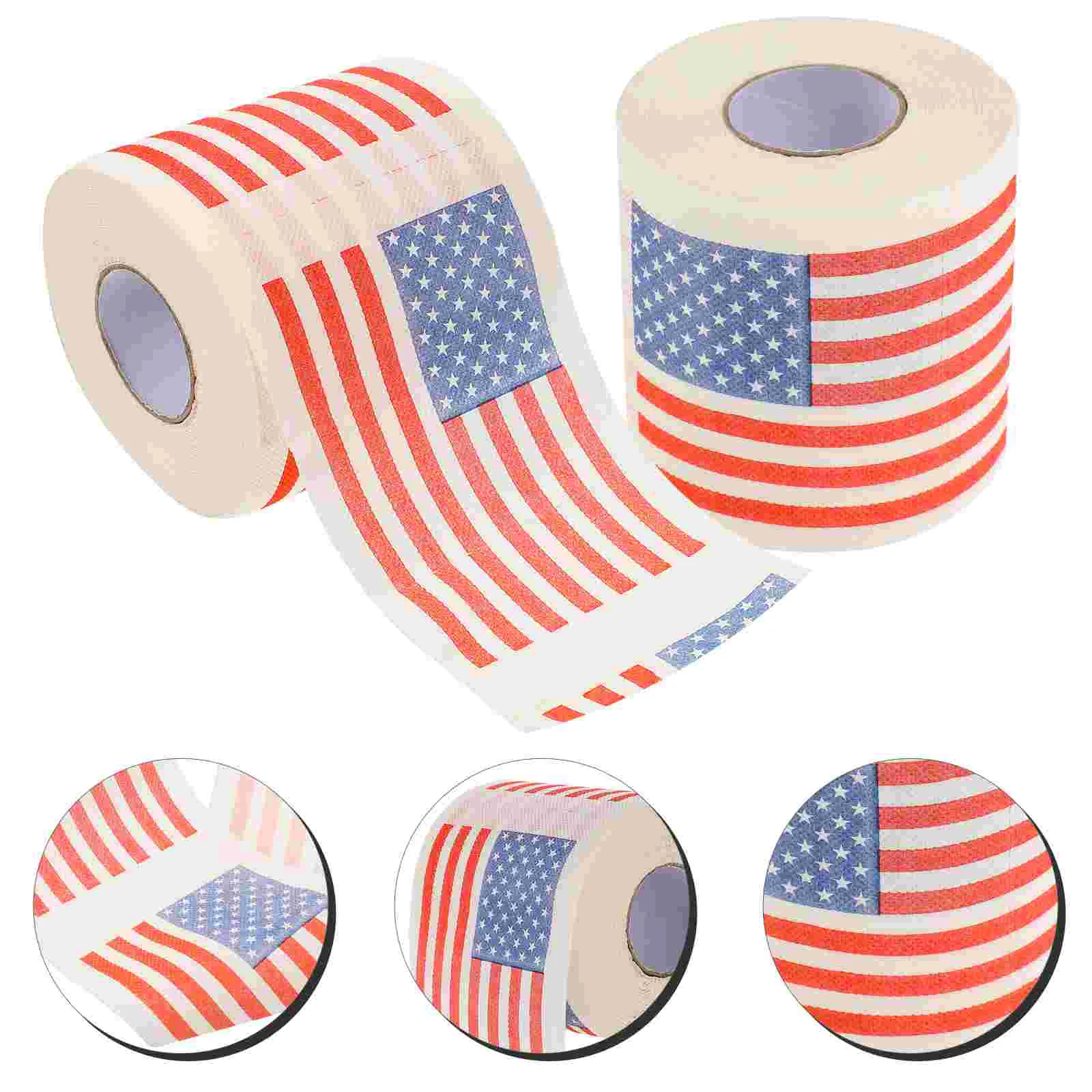 

2 Rolls American Flag Paper Flags Printed Toilet Napkins Soft Tissue Wood Pulp Bathroom