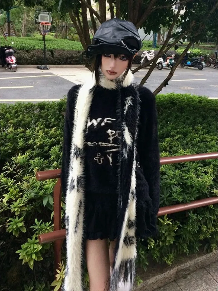 Свободный женский свитер в стиле ретро Y2k винтажный трикотажный панк с надписью