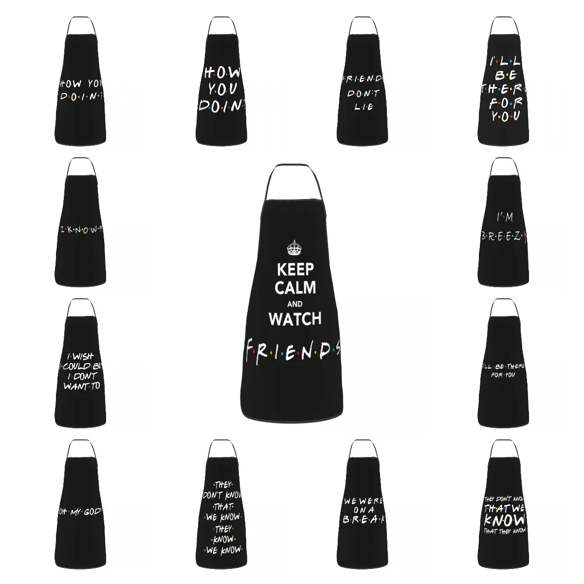

Unisex Keep Calm And Watch Friends Bib Apron Adult Women Men Chef Tablier Cuisine for Cooking Kitchen Funny Quote TV Show