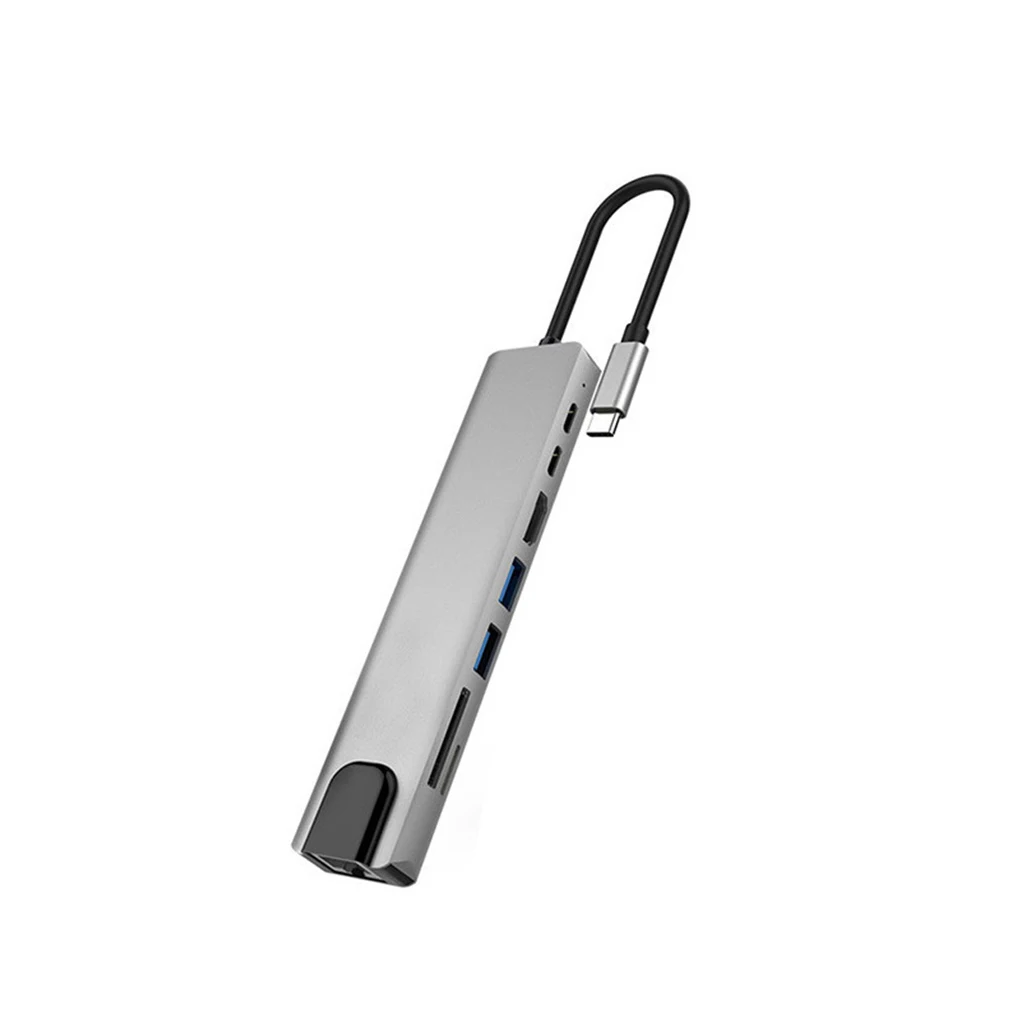 

8 in 1 USB Hub Device RJ45 Type-c to HDMI-compatible Docking Station Connect Adapter Equipment Multi-slot 3 0 Converter Splitter
